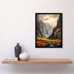 "Artery8 Wall Art Print Glencoe Gorge Oil Painting Atmospheric Sunlight Breaking Through Clouds Art Framed in Black - Size: W12"" x H16""" - thumbnail 4