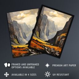"Artery8 Wall Art Print Glencoe Gorge Oil Painting Atmospheric Sunlight Breaking Through Clouds Art Framed in Black - Size: W12"" x H16""" - thumbnail 2