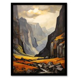 "Artery8 Wall Art Print Glencoe Gorge Oil Painting Atmospheric Sunlight Breaking Through Clouds Art Framed in Black - Size: W12"" x H16""" - thumbnail 1