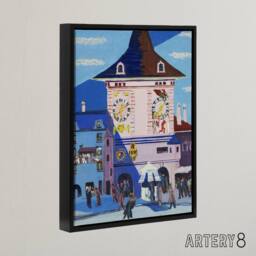 "Artery8 Bern with Belltower Ernst Ludwig Kirchner Black Framed Canvas Wall Art - Size: W24"" x H32""" - thumbnail 2