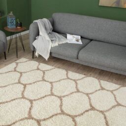 THE RUGS Soft Trellis Shaggy Rugs & Runners Ivory & Beige Living Room - Size: 120 cm diameter - thumbnail 4