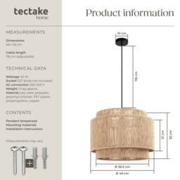 tectake Pendant Light Lignea In 3 Tiers, Jute Fibre & Boho Chic Design in Natural - thumbnail 6