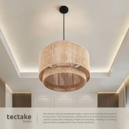 tectake Pendant Light Lignea In 3 Tiers, Jute Fibre & Boho Chic Design in Natural - thumbnail 7