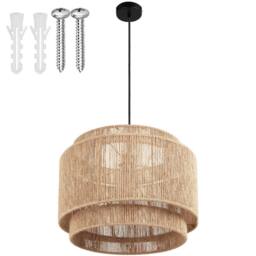 tectake Pendant Light Lignea In 3 Tiers, Jute Fibre & Boho Chic Design in Natural - thumbnail 1