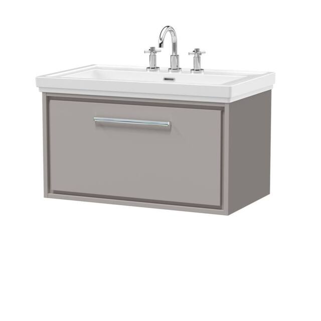 Balterley Bathroom Wall Hung Single Drawer Vanity, Fireclay Basin, Grey, 800mm in Grey - image 1