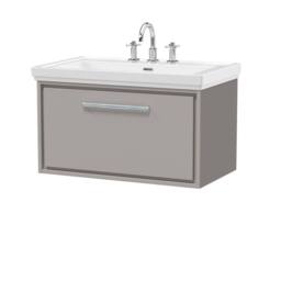 Balterley Bathroom Wall Hung Single Drawer Vanity, Fireclay Basin, Grey, 800mm in Grey - thumbnail 1