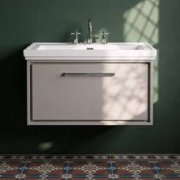 Balterley Bathroom Wall Hung Single Drawer Vanity, Fireclay Basin, Grey, 800mm in Grey - thumbnail 3
