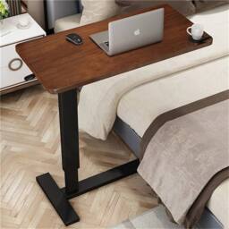 ERGOVEXA Rolling Sitting Standing Desk Adjustable Overbed Table Lazy Laptop in Brown - thumbnail 4
