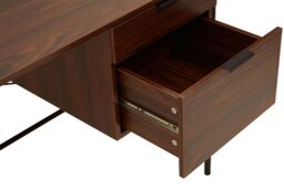 Orsina Dark Walnut Veneer Desk With Drawers, Computer Desk With Black Metal Frame, Home Office Desk, Stylish Desk in Brown - thumbnail 6