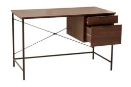 Orsina Dark Walnut Veneer Desk With Drawers, Computer Desk With Black Metal Frame, Home Office Desk, Stylish Desk in Brown - thumbnail 3