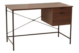 Orsina Dark Walnut Veneer Desk With Drawers, Computer Desk With Black Metal Frame, Home Office Desk, Stylish Desk in Brown