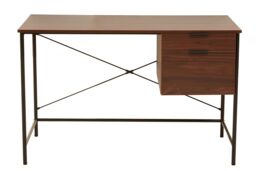 Orsina Dark Walnut Veneer Desk With Drawers, Computer Desk With Black Metal Frame, Home Office Desk, Stylish Desk in Brown - thumbnail 2