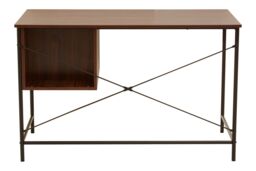 Orsina Dark Walnut Veneer Desk With Drawers, Computer Desk With Black Metal Frame, Home Office Desk, Stylish Desk in Brown - thumbnail 5