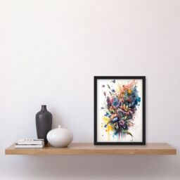 Artery8 Flower Bouquet Illustration over Watercolour Splat Artwork Framed Wall Art Print A4 in Black - thumbnail 2