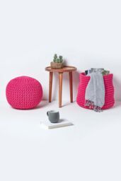 Homescapes Cube Cotton Knitted Pouffe Footstool in Pink - thumbnail 6