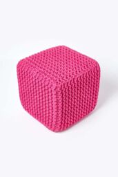 Homescapes Cube Cotton Knitted Pouffe Footstool in Pink - thumbnail 3