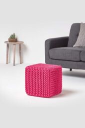 Homescapes Cube Cotton Knitted Pouffe Footstool in Pink - thumbnail 2