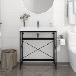 Berkfield Home Bathroom Washbasin Frame Black 79x38x83 cm Iron - Size: 79 x 38 x 83 cm - thumbnail 2