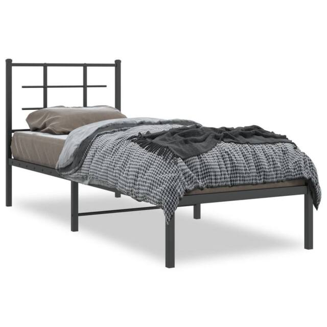 Berkfield Home Metal Bed Frame without Mattress with Headboard Black 75x190cm - Size: 75x190 cm - image 1