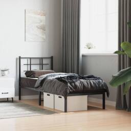 Berkfield Home Metal Bed Frame without Mattress with Headboard Black 75x190cm - Size: 75x190 cm - thumbnail 2