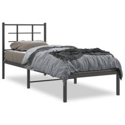 Berkfield Home Metal Bed Frame without Mattress with Headboard Black 75x190cm - Size: 75x190 cm - thumbnail 1