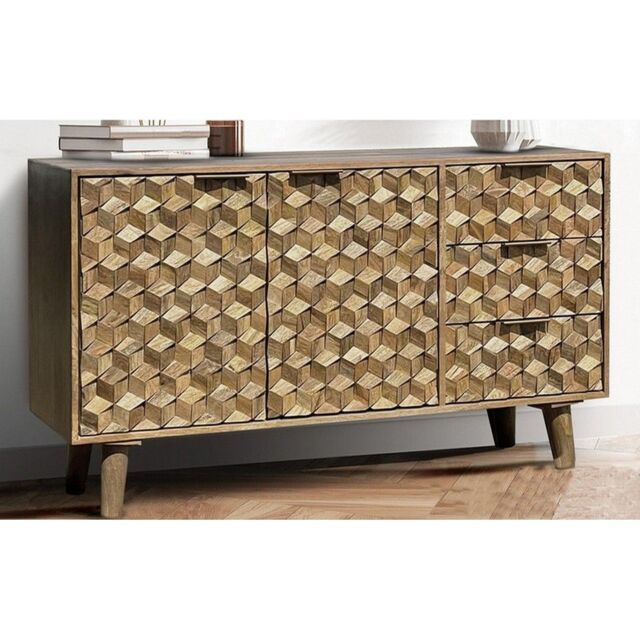 Jaipur Furniture Ltd Geometric Medium Sideboard - Mango Wood - L40 x W137 x H77 cm - Light Finish - Assembly Required in Brown - image 1