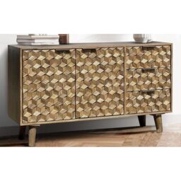 Jaipur Furniture Ltd Geometric Medium Sideboard - Mango Wood - L40 x W137 x H77 cm - Light Finish - Assembly Required in Brown - thumbnail 1