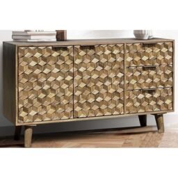 Jaipur Furniture Ltd Geometric Medium Sideboard - Mango Wood - L40 x W137 x H77 cm - Light Finish - Assembly Required in Brown - thumbnail 2