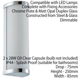 Loops IP44 Bathroom Wall Light Chrome & Frosted Glass Modern Round Twin Curved Lamp in Clear - thumbnail 2