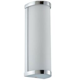 Loops IP44 Bathroom Wall Light Chrome & Frosted Glass Modern Round Twin Curved Lamp in Clear - thumbnail 1