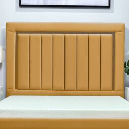 UK Bed Furniture Princess Gas Lift Ottoman Upholstered Bed with 48 Inch Headboard in Mustard - Size: Small Double - thumbnail 2