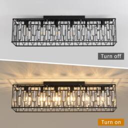 NIVOR Modern Crystal 6 Light Black Rectangle Chandelier Ceiling Lights E27 - thumbnail 3