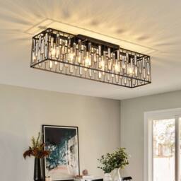 NIVOR Modern Crystal 6 Light Black Rectangle Chandelier Ceiling Lights E27