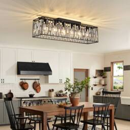 NIVOR Modern Crystal 6 Light Black Rectangle Chandelier Ceiling Lights E27 - thumbnail 5
