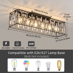 NIVOR Modern Crystal 6 Light Black Rectangle Chandelier Ceiling Lights E27 - thumbnail 2