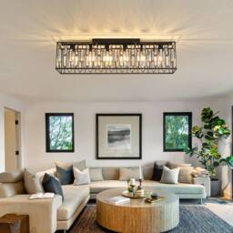 NIVOR Modern Crystal 6 Light Black Rectangle Chandelier Ceiling Lights E27 - thumbnail 9