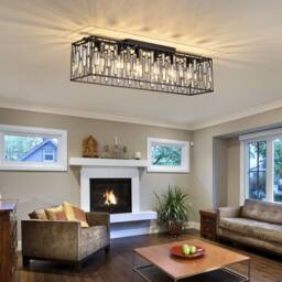 NIVOR Modern Crystal 6 Light Black Rectangle Chandelier Ceiling Lights E27 - thumbnail 6