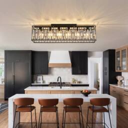 NIVOR Modern Crystal 6 Light Black Rectangle Chandelier Ceiling Lights E27 - thumbnail 8