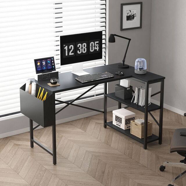 MCC Direct Computer Desk L Shaped Corner Desk with Adjustable shelves - Lotus 120cm in Black - image 1