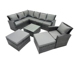 Fimous 9 Seat Rattan Corner Sofa Set with 2 Big Stool Chair in Dark Grey - thumbnail 2