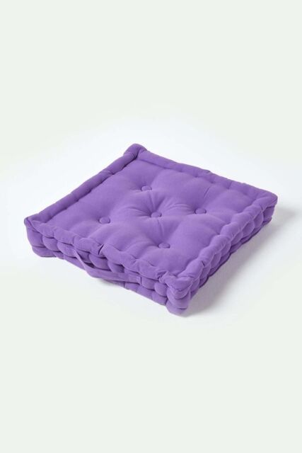 Homescapes Plain Cotton Floor Cushion in Purple - Size: 50 cm x 50 cm - image 1