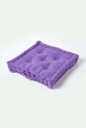 Homescapes Plain Cotton Floor Cushion in Purple - Size: 50 cm x 50 cm - thumbnail 1