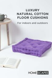 Homescapes Plain Cotton Floor Cushion in Purple - Size: 50 cm x 50 cm - thumbnail 2
