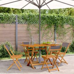 Berkfield Home Folding Garden Chairs 4 pcs Anthracite Fabric & Solid Wood - thumbnail 2