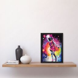 Artery8 Disco Music Fever Dance Moves Woman in Rainbow Dancefloor Light Modern Watercolour Painting Artwork Framed Wall Art Print A4 in Black - thumbnail 2
