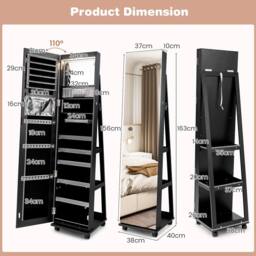 Costway 3-in-1 Jewelry Cabinet 360° Swivel Mirror Jewelry Armoire in Black - thumbnail 2