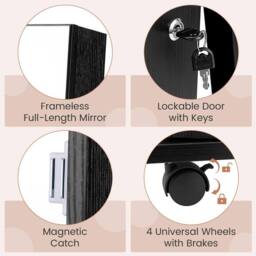 Costway 3-in-1 Jewelry Cabinet 360° Swivel Mirror Jewelry Armoire in Black - thumbnail 4