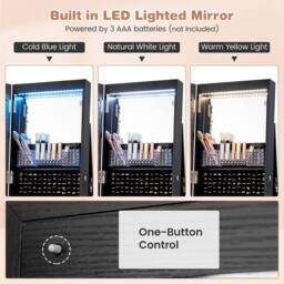 Costway 3-in-1 Jewelry Cabinet 360° Swivel Mirror Jewelry Armoire in Black - thumbnail 7