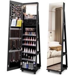Costway 3-in-1 Jewelry Cabinet 360° Swivel Mirror Jewelry Armoire in Black - thumbnail 3