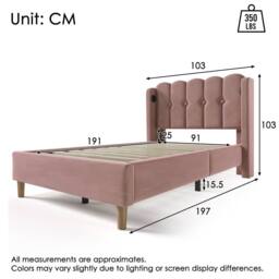 Matteo Pink Velvet Upholstered Single Bed Frame with USB-C Charging - 3FT - thumbnail 2